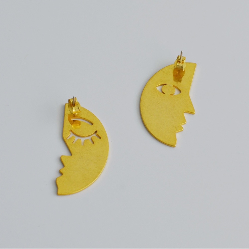 NWOT Madewell Paired Faces Metallic Gold Earrings - Picture 4 of 5